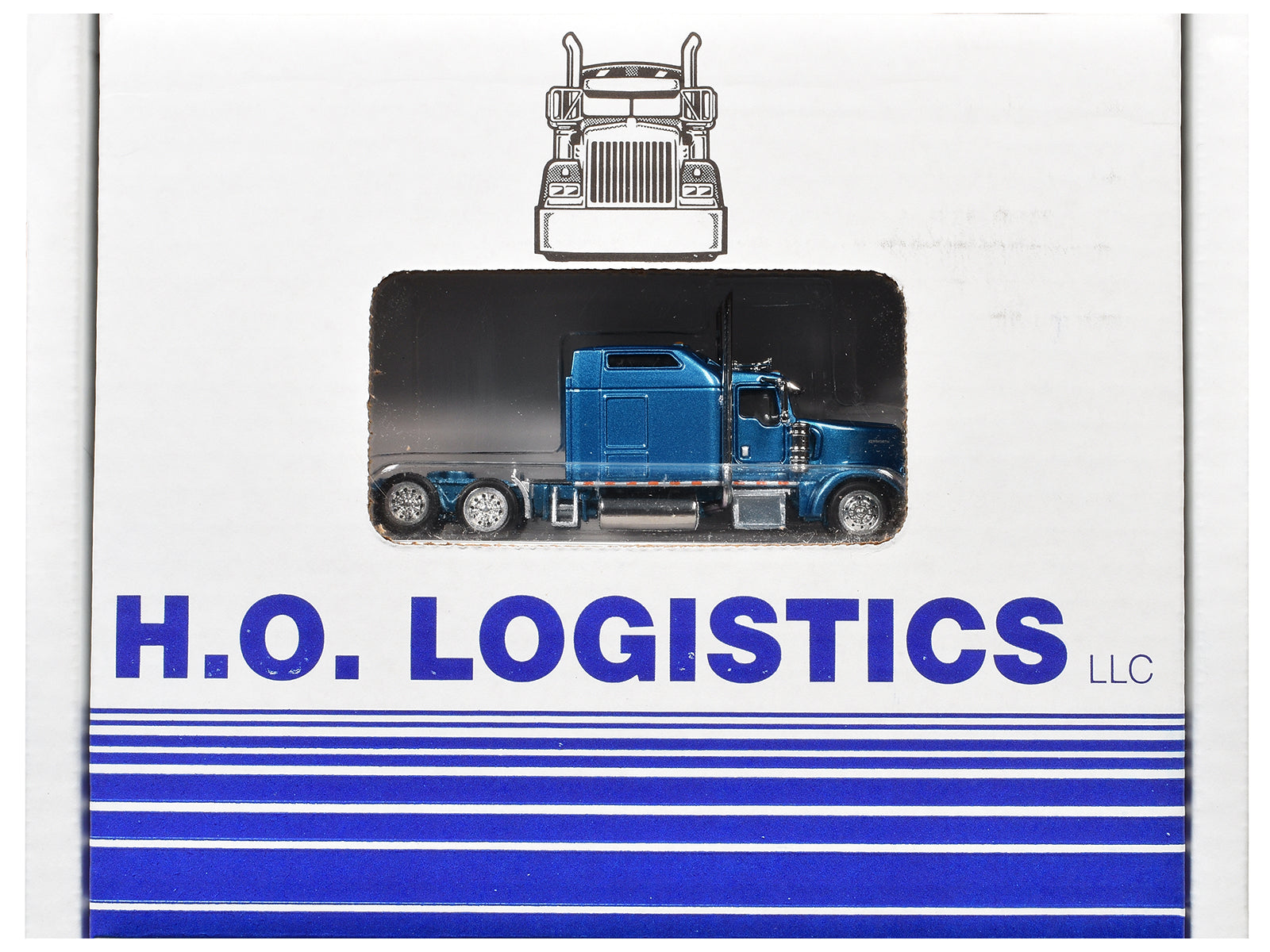 Kenworth W900L Truck Tractor with Sleeper Cab Blue Metallic and Pneumatic Tank Trailer Combo Set 1/87(HO) Plastic Model Car by HO Logistics