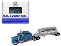 Kenworth W900L Truck Tractor with Sleeper Cab Blue Metallic and Pneumatic Tank Trailer Combo Set 1/87(HO) Plastic Model Car by HO Logistics
