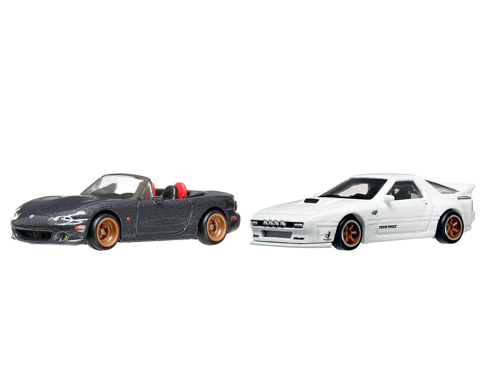 Mazda Mazdaspeed Miata Gray Metallic and Mazda RX7 FC Pandem White "Car Culture" Set of 2 Cars Diecast Model Cars by Hot Wheels - image 2