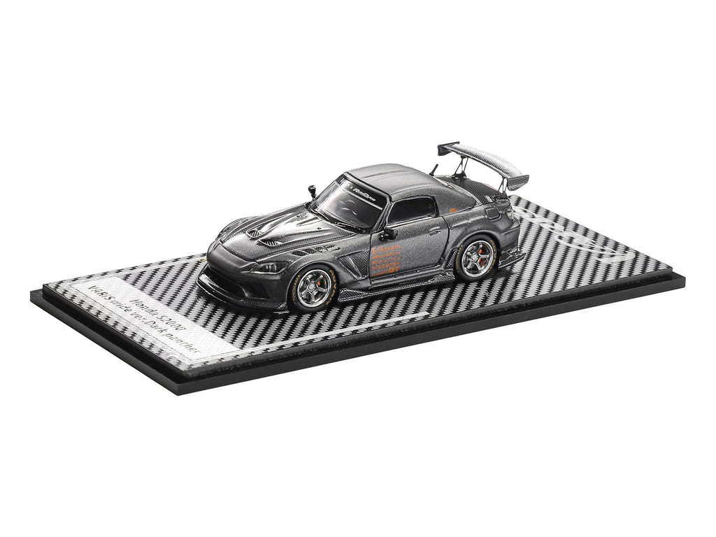 Honda S2000 Varis Wide Version "Dark Panther" RHD (Right Hand Drive) Dark Gray Metallic with Carbon Hood 1/64 Diecast Model Car by Liomio - image 2