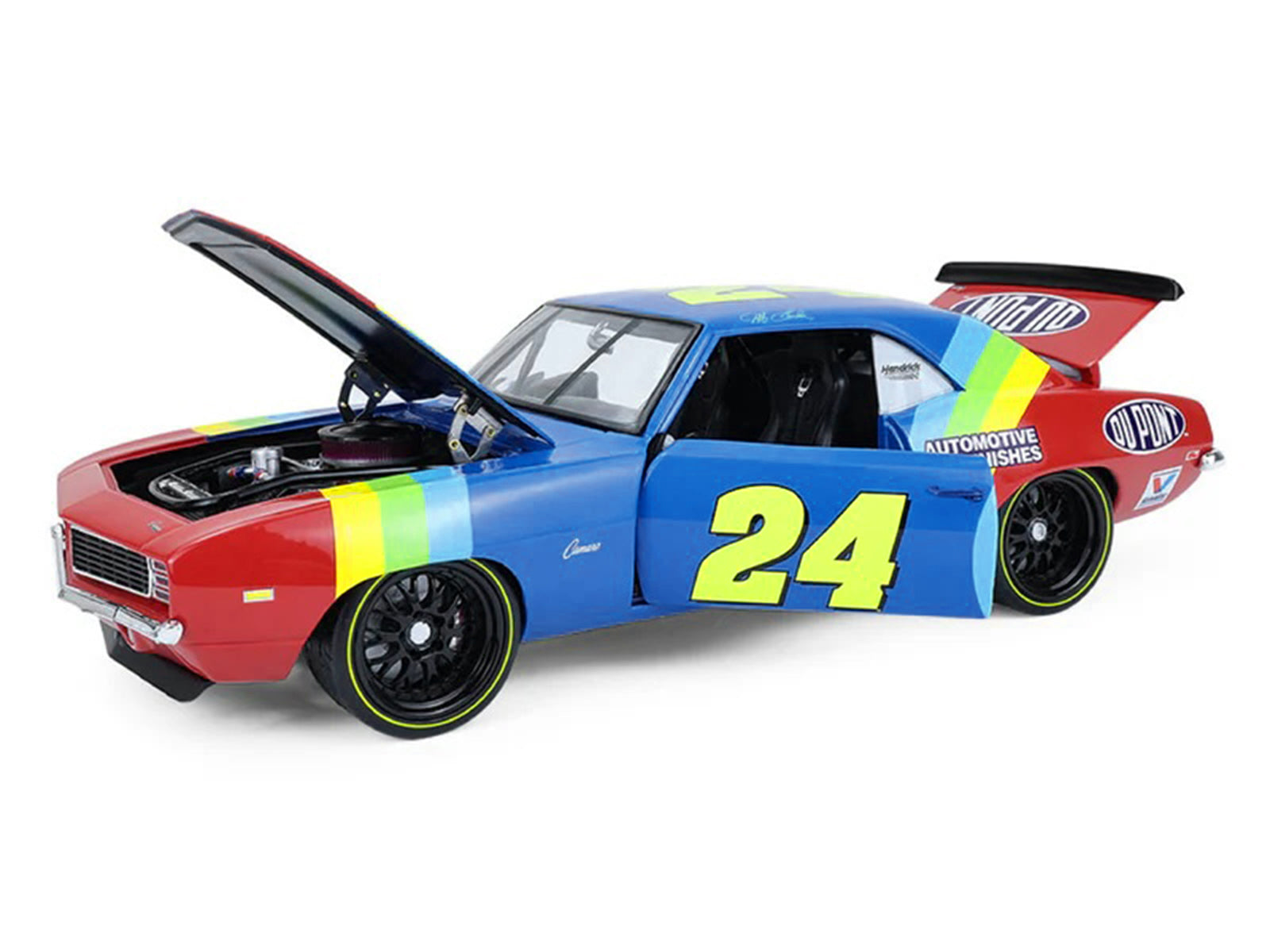 1969 Chevrolet Camaro #24 Jeff Gordon "Hendrick Motorsports First Win Tribute" Blue and Red with Rainbow Stripes 1/18 Diecast Model Car by Highway 61 - image 2