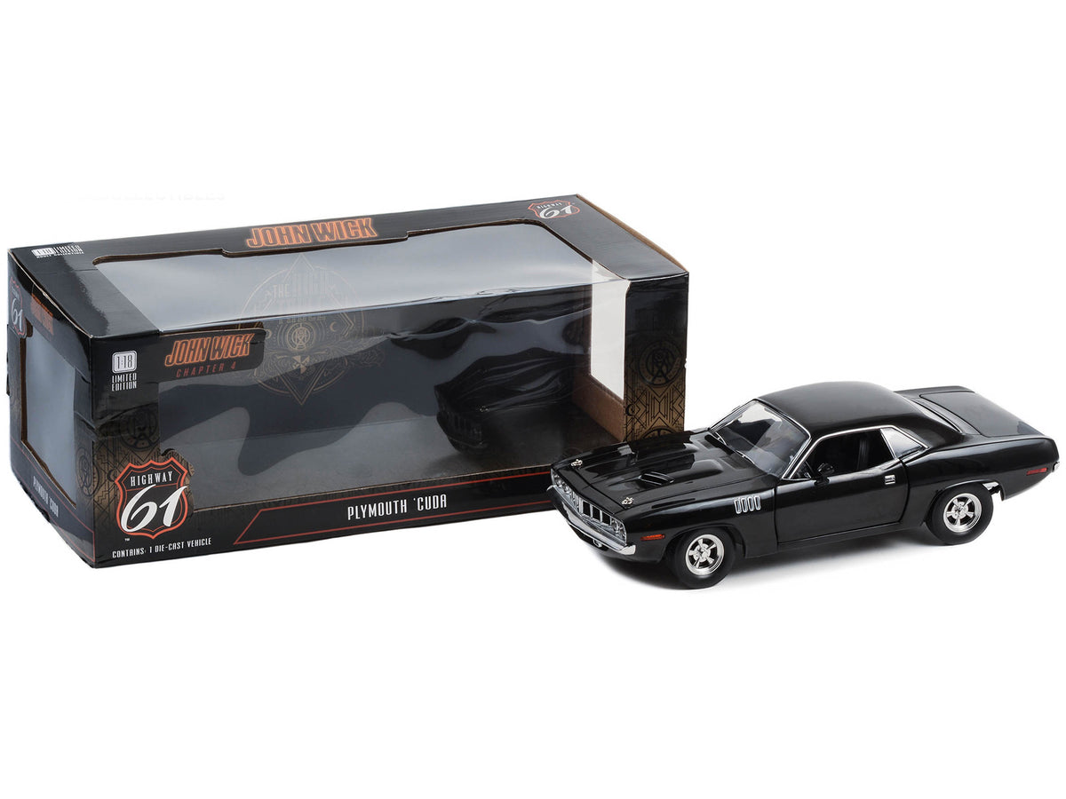 Plymouth Barracuda Black "John Wick: Chapter 4" (2023) Movie 1/18 Diecast Model Car by Highway 61 - image 3