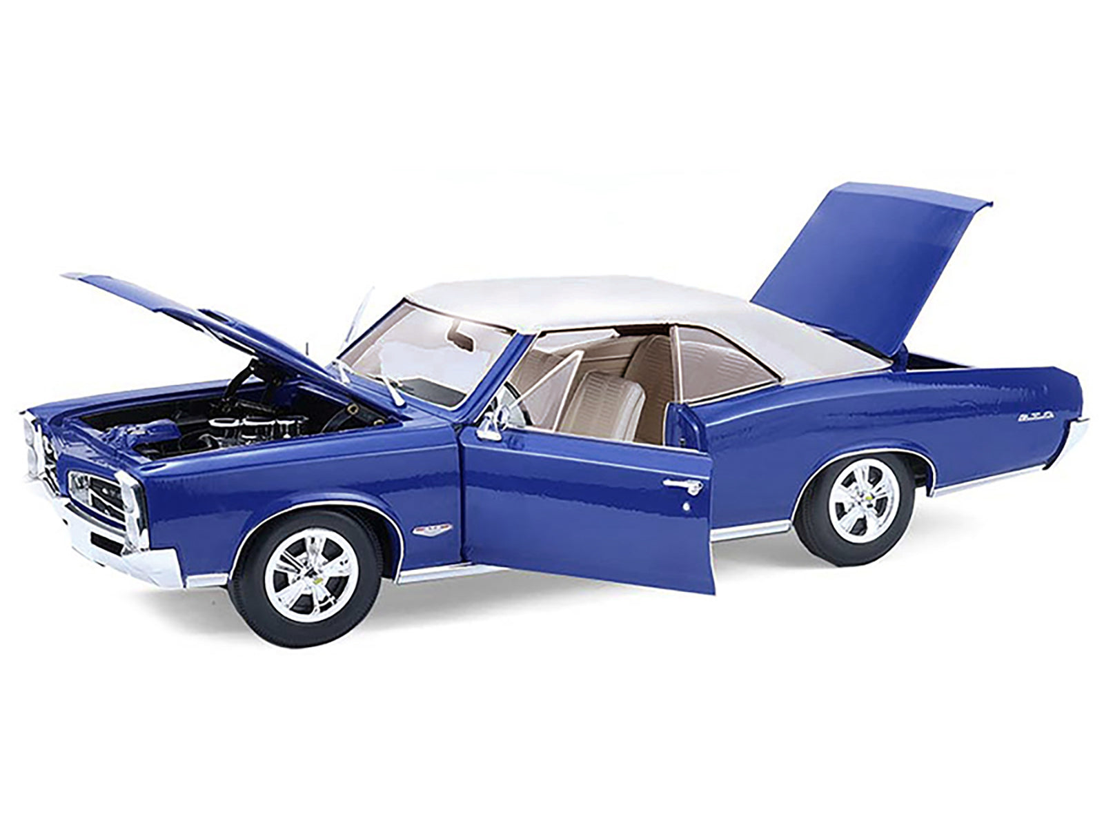 1966 Pontiac GTO Barrier Blue with White Top and Interior 1/18 Diecast Model Car by Highway 61 - image 3