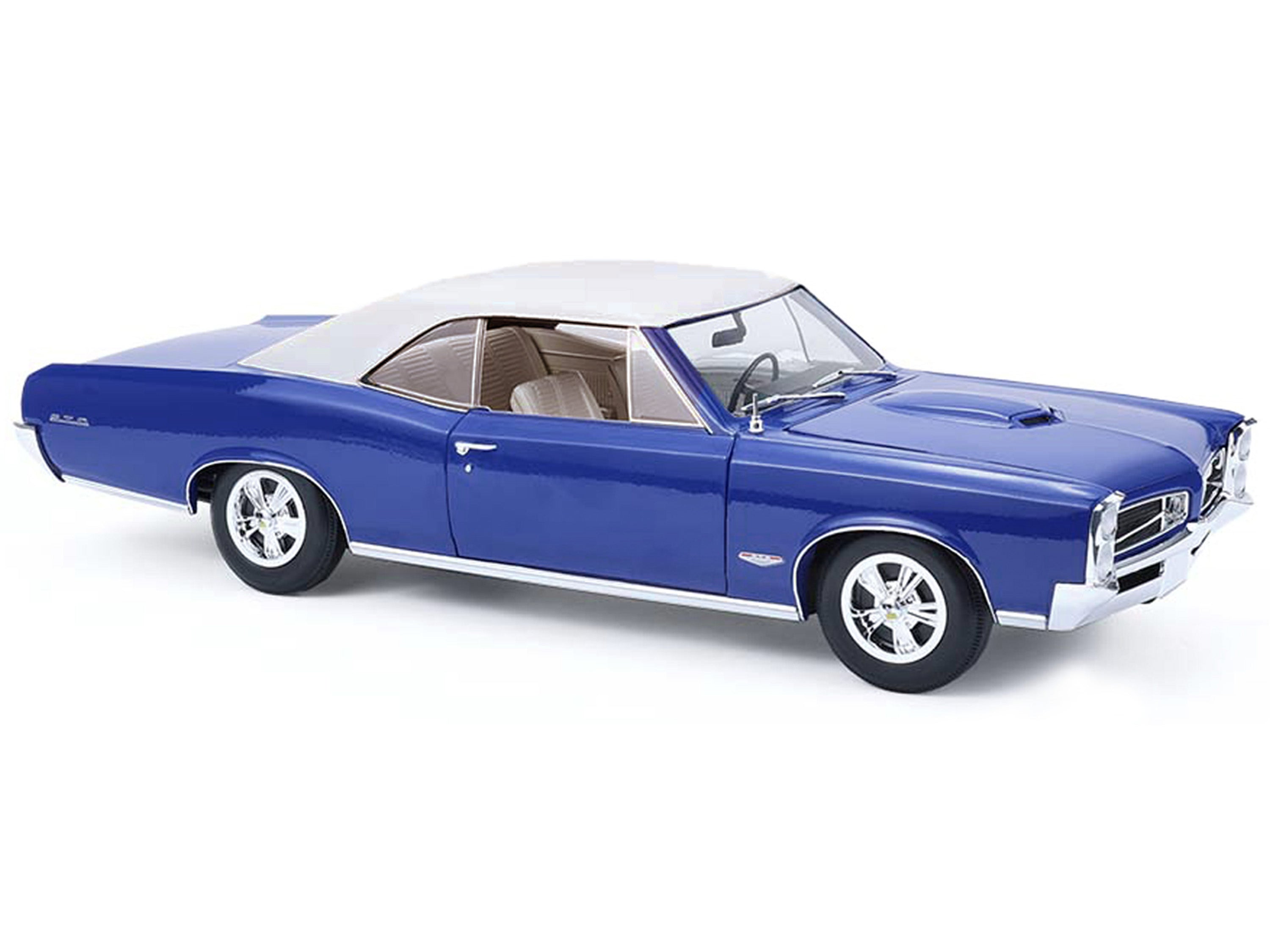 1966 Pontiac GTO Barrier Blue with White Top and Interior 1/18 Diecast Model Car by Highway 61 - image 4