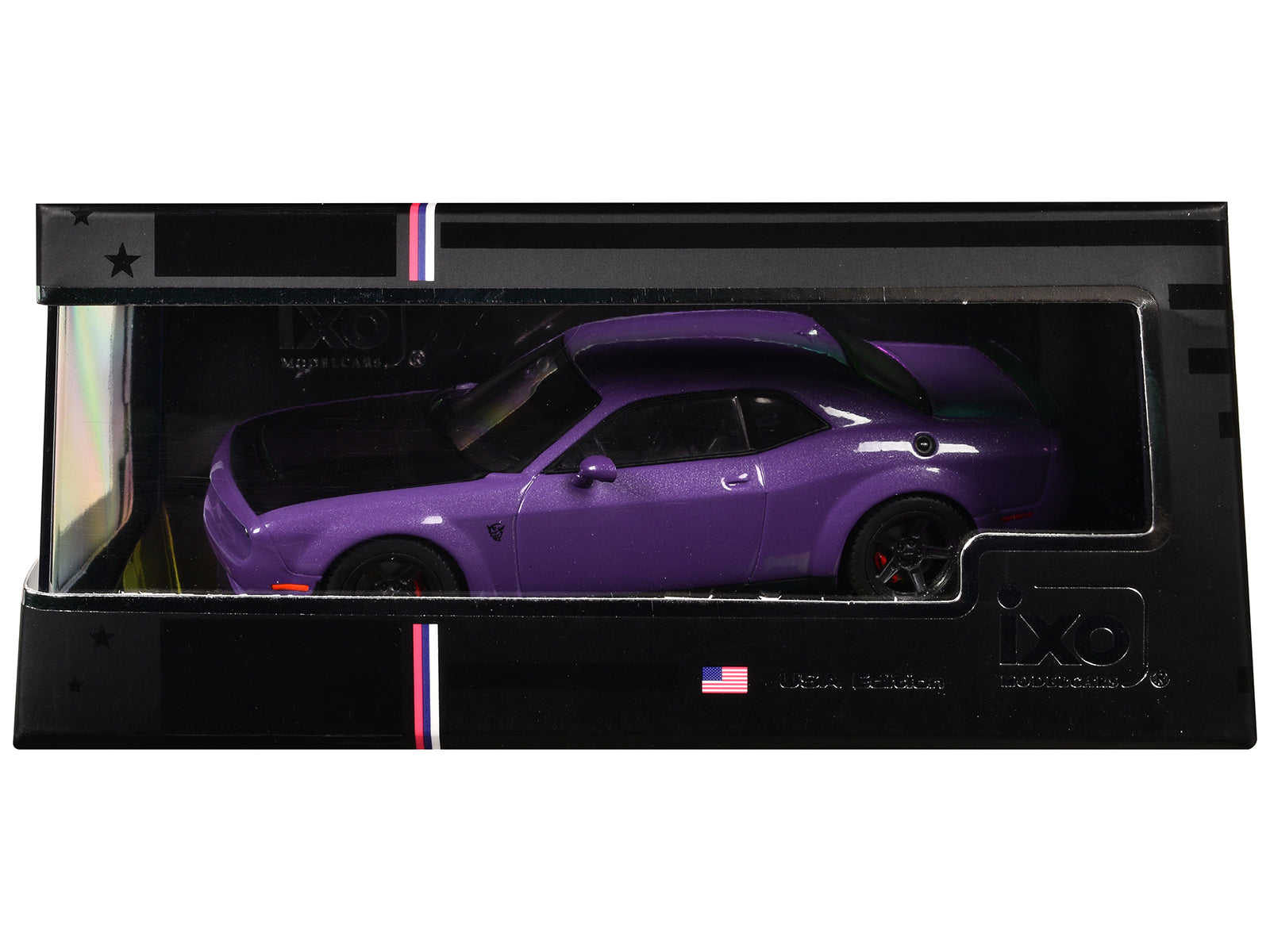 2018 Dodge Challenger SRT Demon Plum Crazy Metallic with Matt Black Hood 1/43 Diecast Model Car by IXO Models - image 3