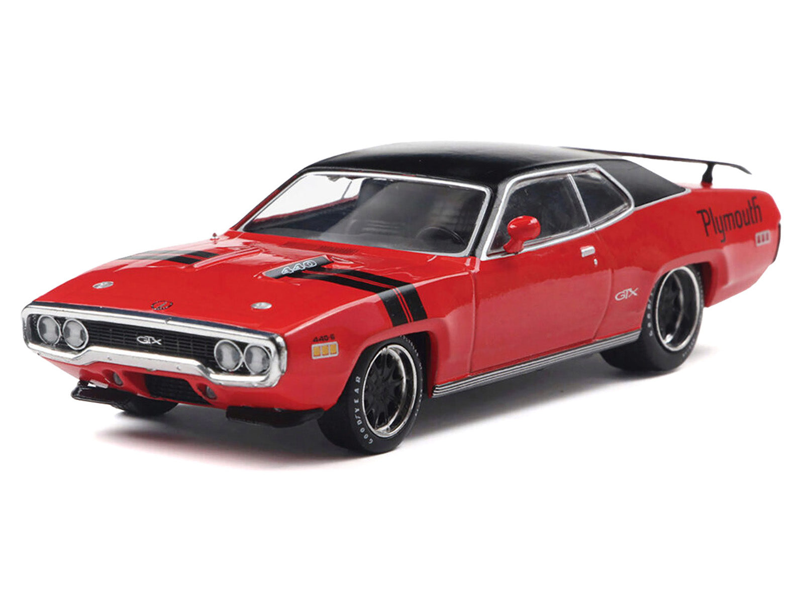 1971 Plymouth GTX Rally Red with Black Top and Stripes 1/43 Diecast Model by IXO Models - image 2