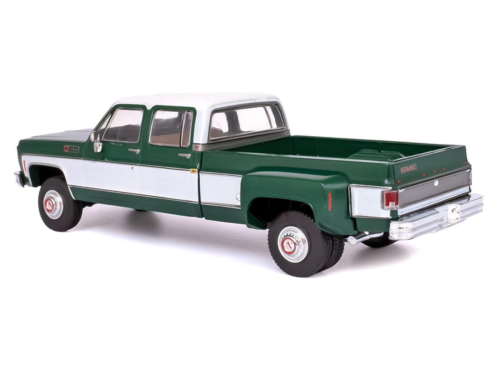 1973 GMC Sierra Grande 3500 Crew Cab Dually Pickup Truck Green and White 1/64 Diecast Model by IXO Models - image 4