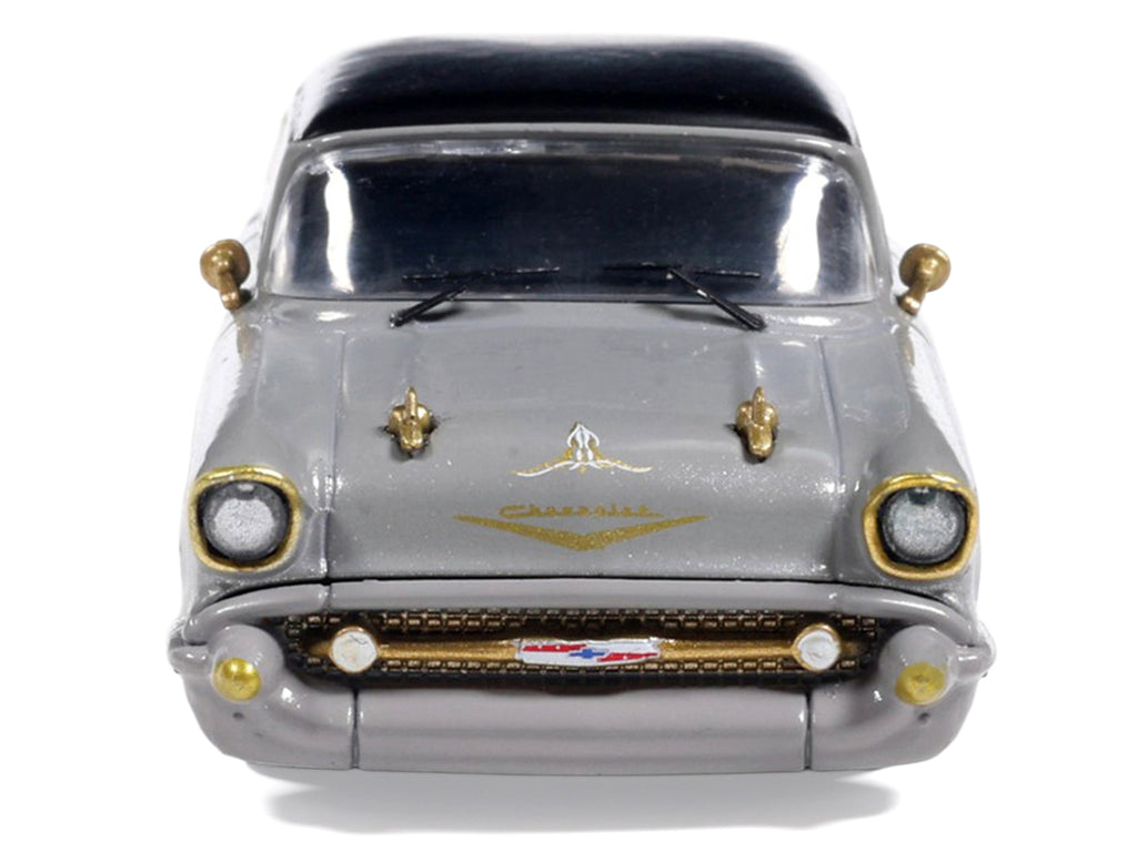 1957 Chevrolet Bel Air Lowrider Gray with Black Top and Gold Accents 1/64 Diecast Model Car by IXO Models - image 4