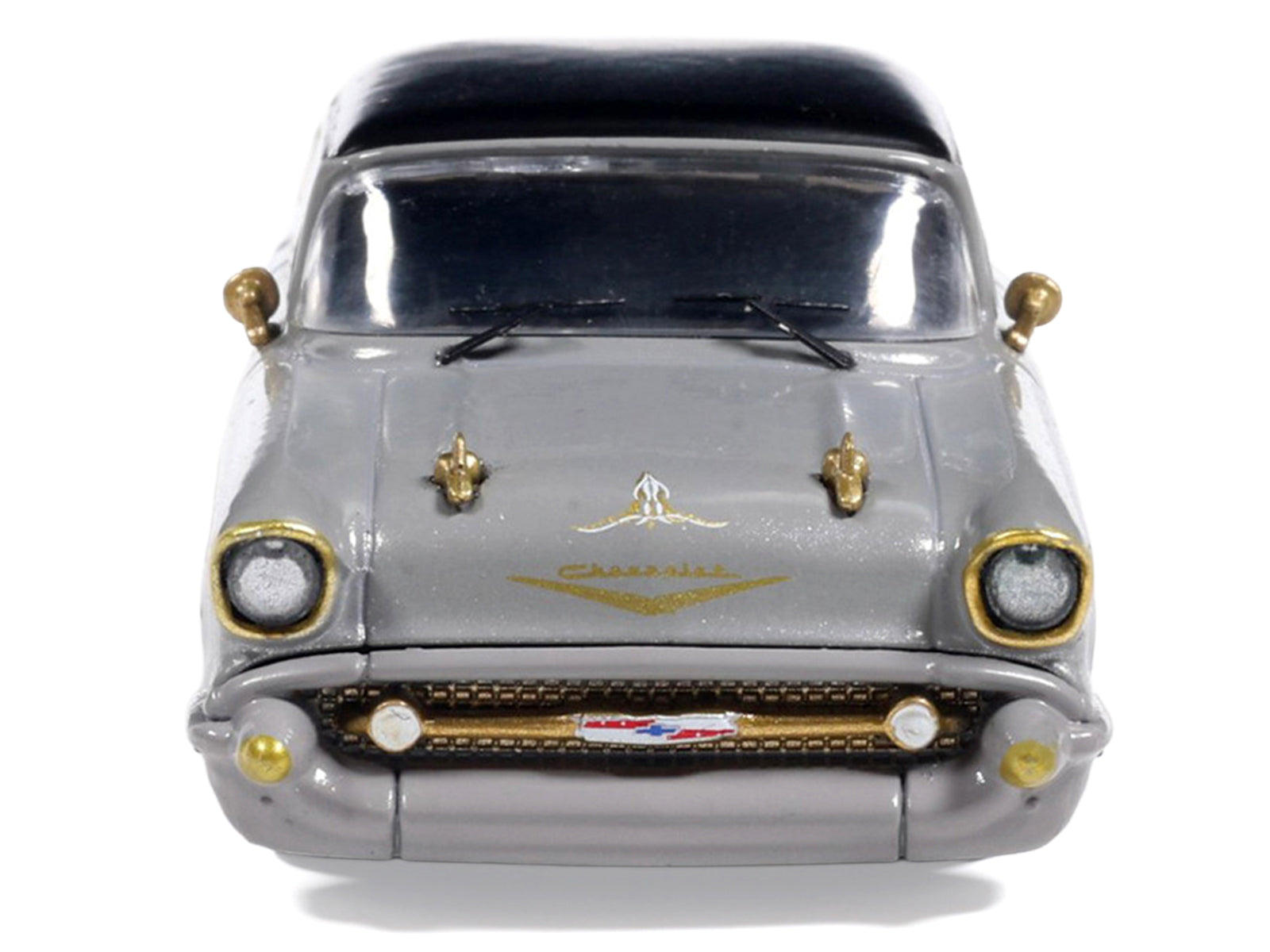1957 Chevrolet Bel Air Lowrider Gray with Black Top and Gold Accents 1/64 Diecast Model Car by IXO Models - image 4
