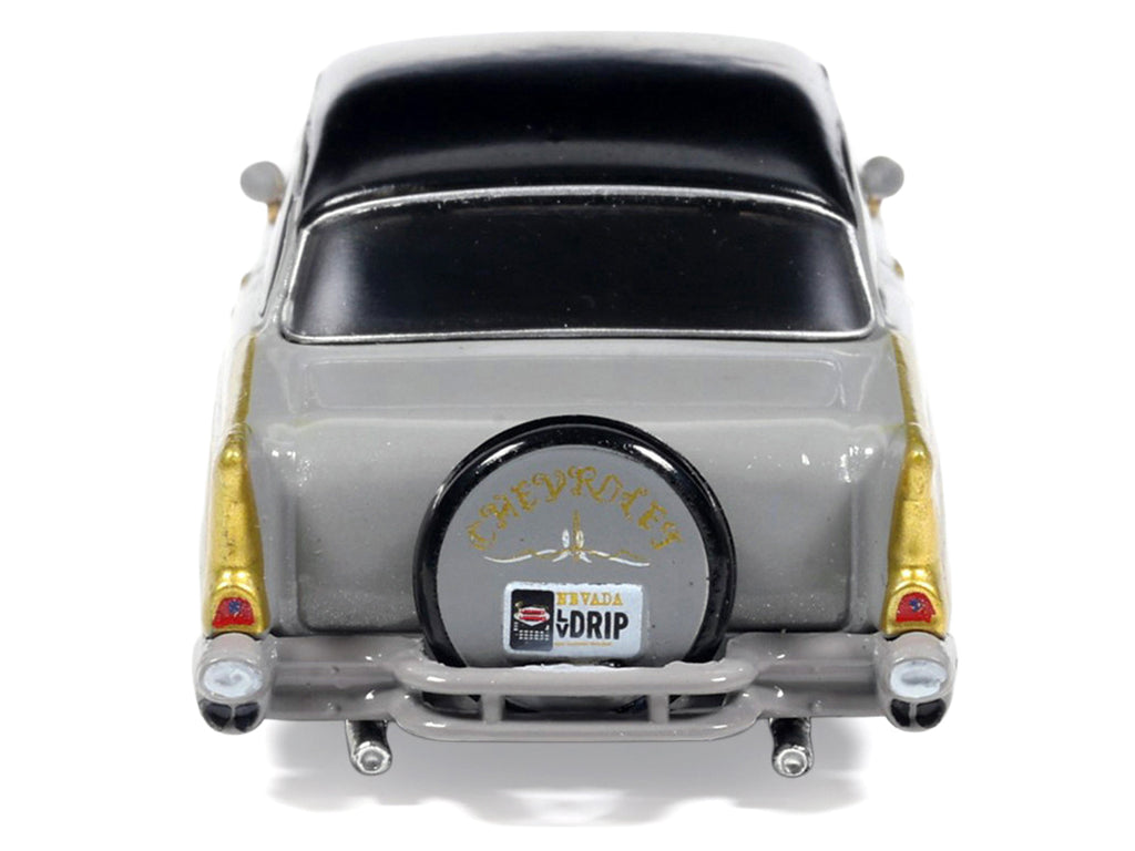 1957 Chevrolet Bel Air Lowrider Gray with Black Top and Gold Accents 1/64 Diecast Model Car by IXO Models - image 5