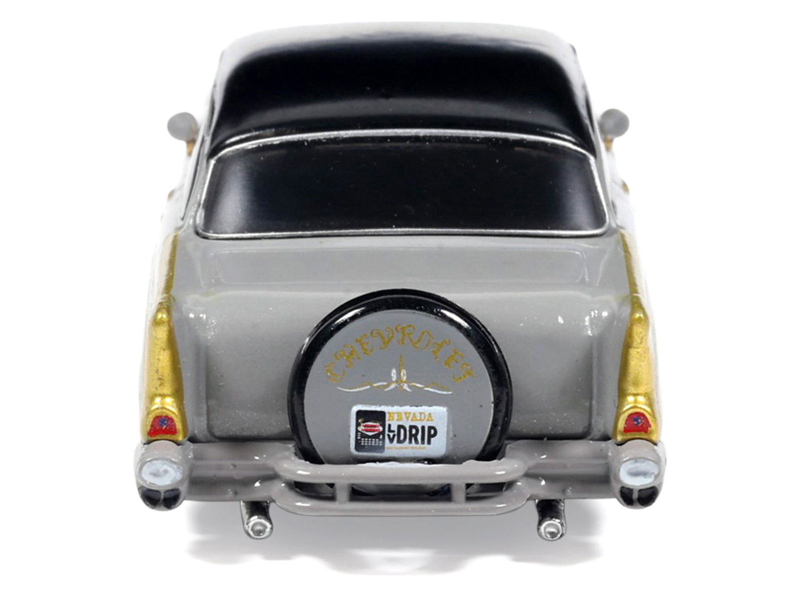 1957 Chevrolet Bel Air Lowrider Gray with Black Top and Gold Accents 1/64 Diecast Model Car by IXO Models - image 5