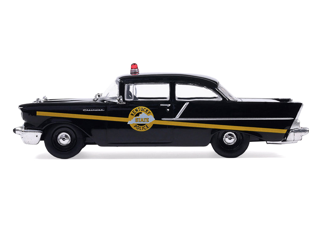 1957 Chevrolet One-Fifty Police Car "Kentucky State Police" Black with Yellow Stripes 1/64 Diecast Model Car by IXO Models - image 2