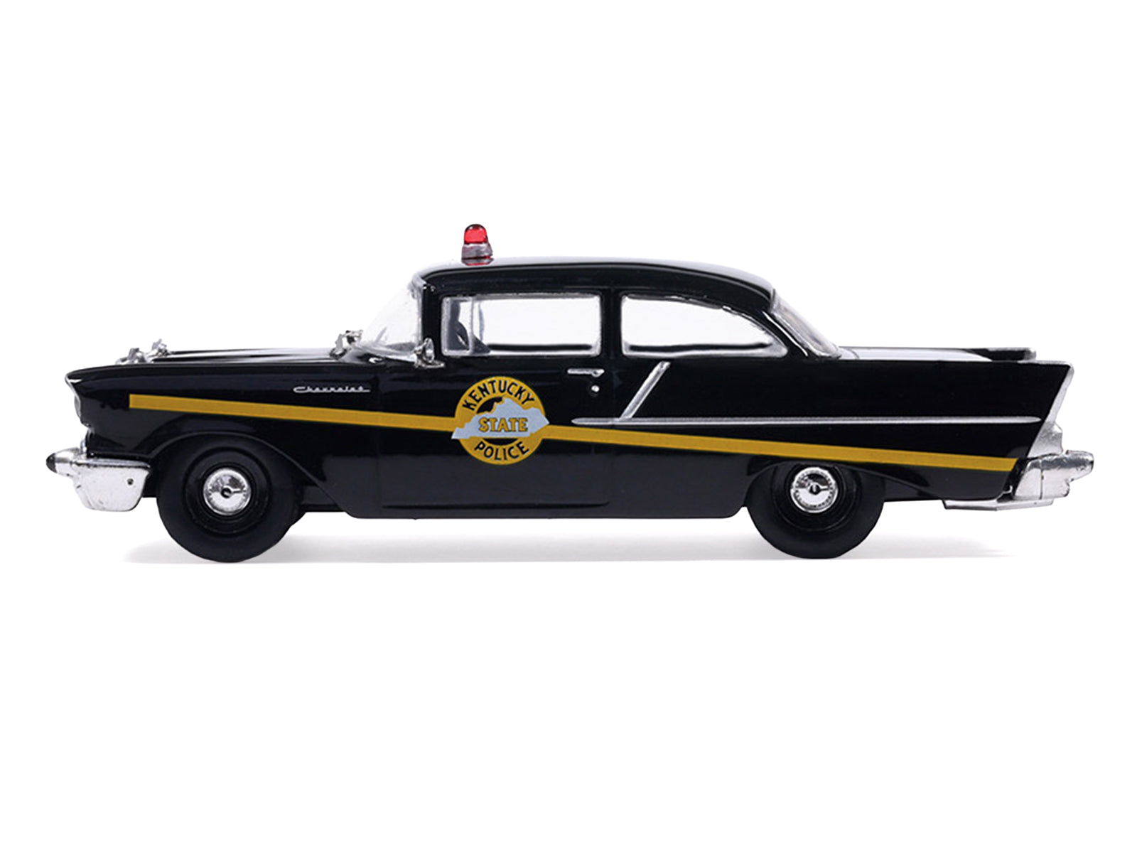 1957 Chevrolet One-Fifty Police Car "Kentucky State Police" Black with Yellow Stripes 1/64 Diecast Model Car by IXO Models - image 2