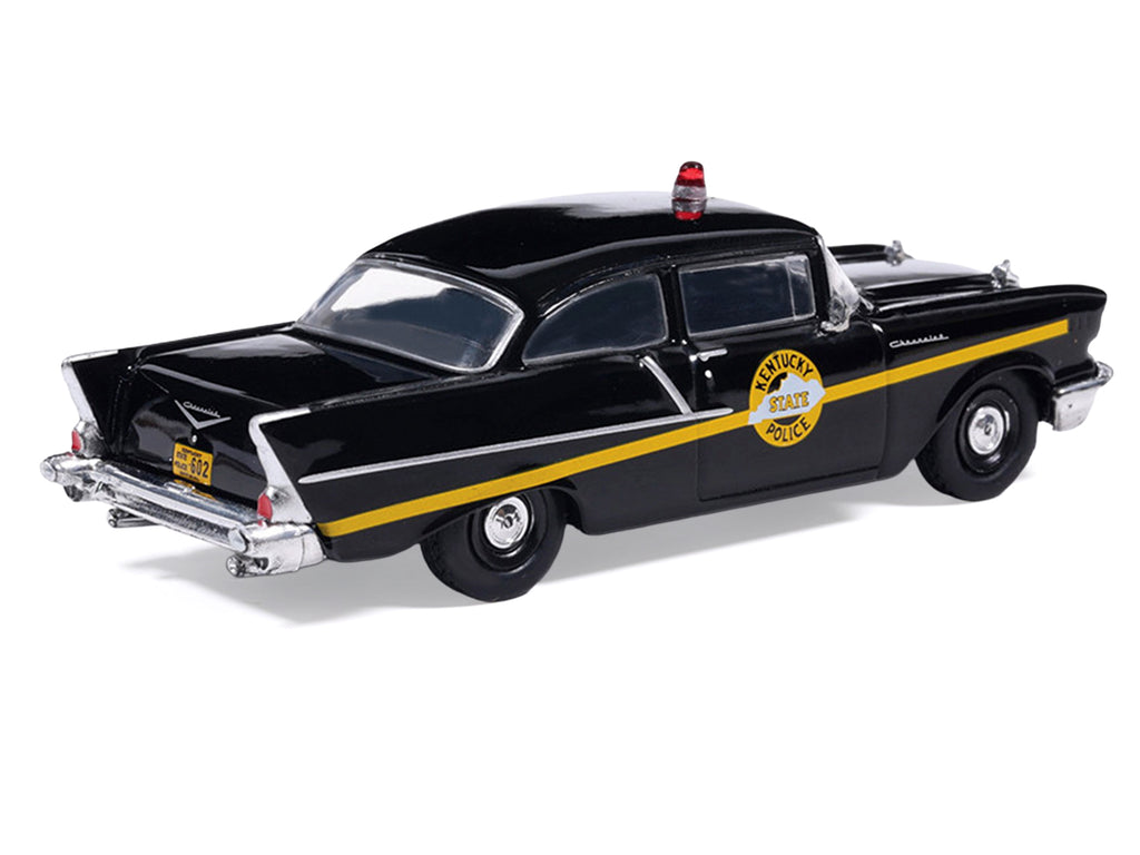 1957 Chevrolet One-Fifty Police Car "Kentucky State Police" Black with Yellow Stripes 1/64 Diecast Model Car by IXO Models - image 3
