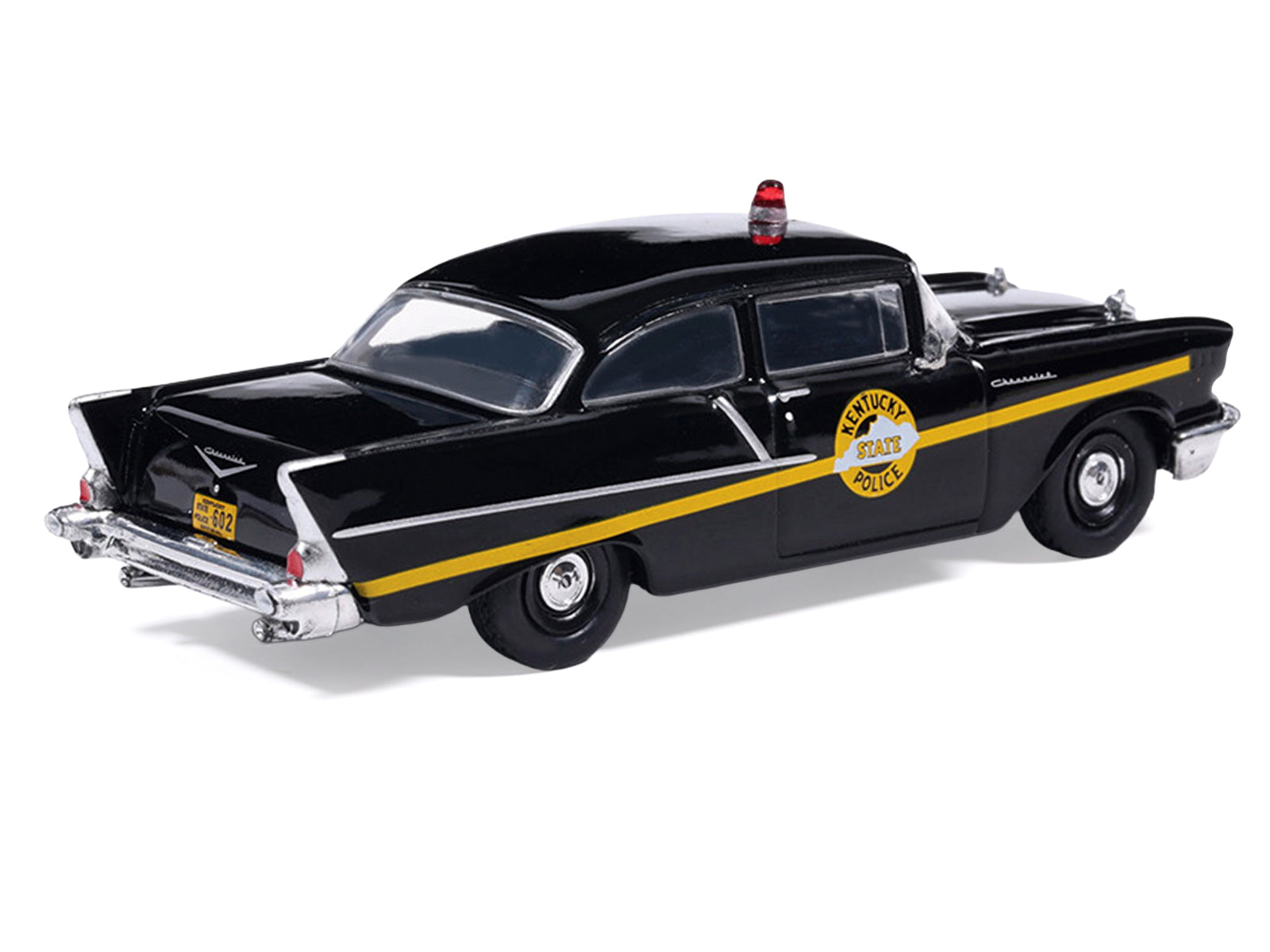 1957 Chevrolet One-Fifty Police Car "Kentucky State Police" Black with Yellow Stripes 1/64 Diecast Model Car by IXO Models - image 3