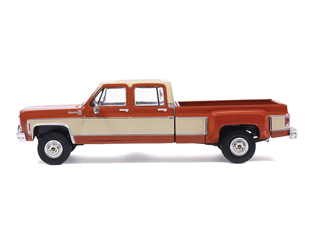 1975 Chevrolet Silverado K30 Crew Cab Dually Pickup Truck Grecian Bronze and Santa Fe Tan 1/64 Diecast Model Car by IXO Model