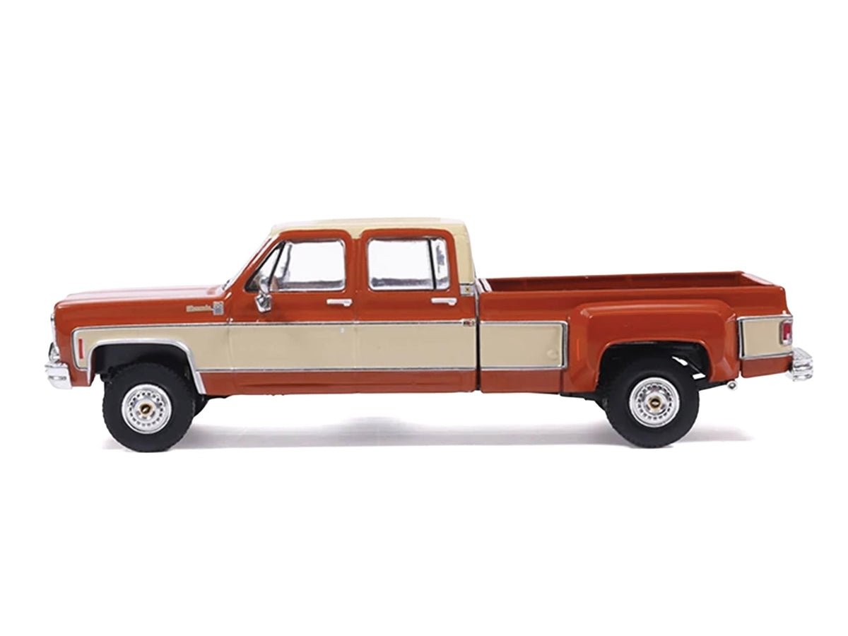 1975 Chevrolet Silverado K30 Crew Cab Dually Pickup Truck Grecian Bronze and Santa Fe Tan 1/64 Diecast Model Car by IXO Model