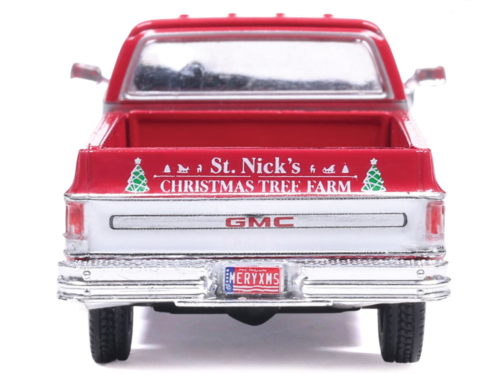 1976 GMC Sierra Grande K2500 Wideside Pickup Truck "St. Nick's Christmas Tree Farm" Red with White Sides "Christmas Limited Edition" 1/64 Diecast Model Car by IXO Models - image 4