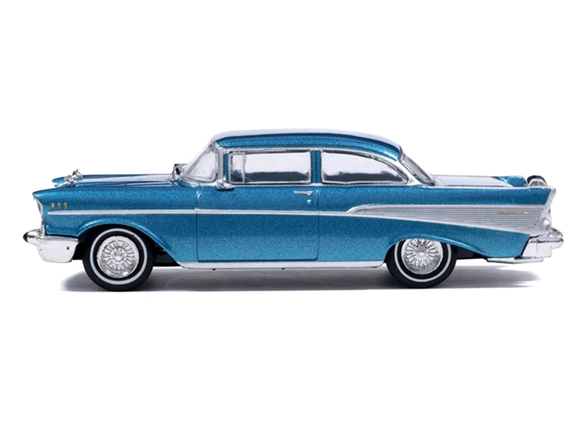 1957 Chevrolet Bel Air Sedan Harbor Blue Metallic with Blue Interior 1/64 Diecast Model Car by IXO Models