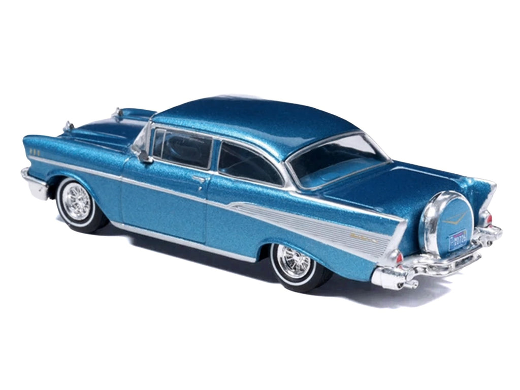 1957 Chevrolet Bel Air Sedan Harbor Blue Metallic with Blue Interior 1/64 Diecast Model Car by IXO Models