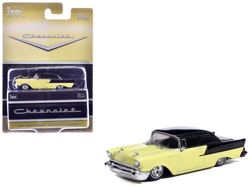 1957 Chevrolet One-Fifty Lowered Colonial Cream and Onyx Black 1/64 Diecast Model Car by IXO Models
