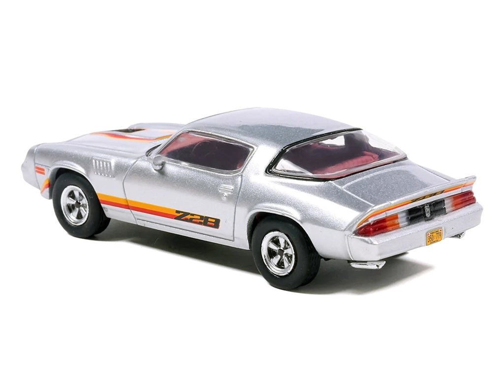 1979 Chevrolet Camaro Z28 Silver Metallic with Stripes and Red Interior 1/64 Diecast Model Car by IXO Models