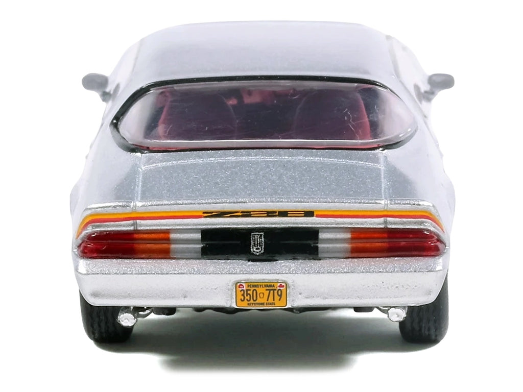1979 Chevrolet Camaro Z28 Silver Metallic with Stripes and Red Interior 1/64 Diecast Model Car by IXO Models