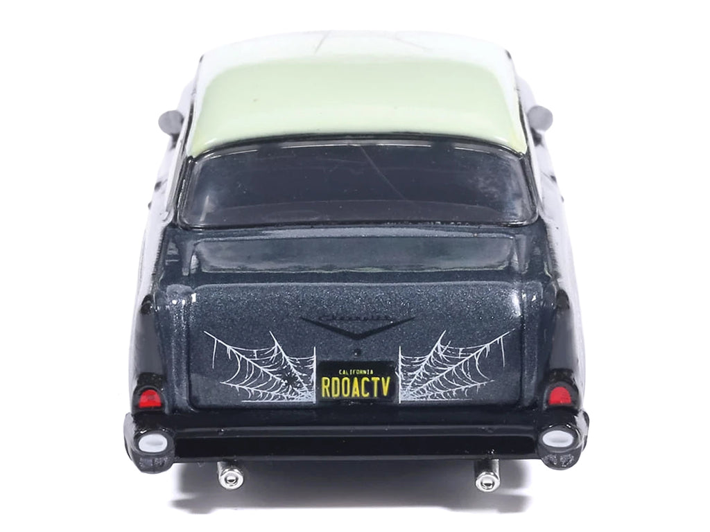 1957 Chevrolet Bel Air Lowrider Gray Metallic with Light Green Top and Halloween Graphics 1/64 Diecast Model Car by IXO Models - image 5