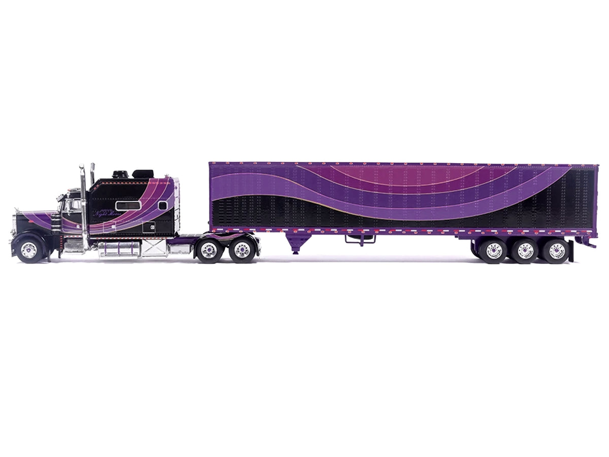 Peterbilt 379 Truck with Sleeper and Dry Goods Trailer Night Moves Black with Graphics J1 Diecast Series 1/64 - image 2