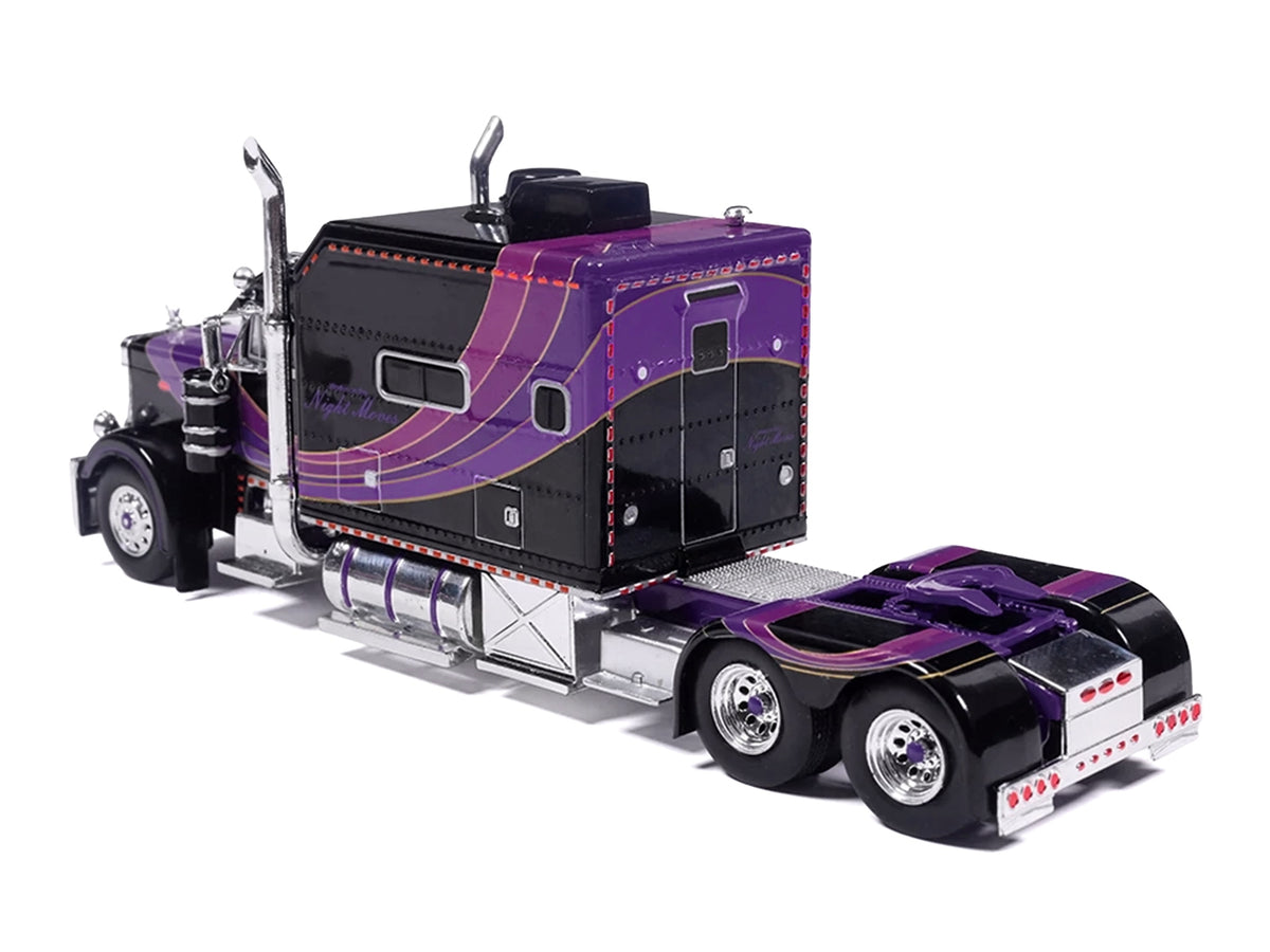 Peterbilt 379 Truck with Sleeper and Dry Goods Trailer Night Moves Black with Graphics J1 Diecast Series 1/64 - image 4
