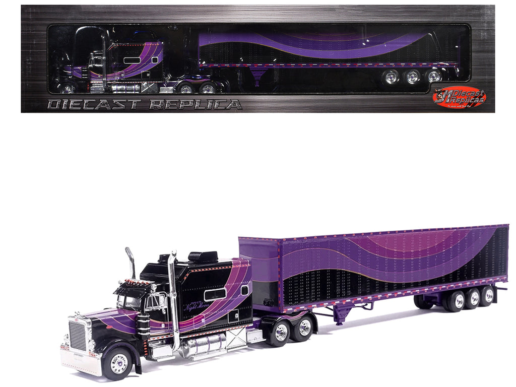 Peterbilt 379 Truck with Sleeper and Dry Goods Trailer Night Moves Black with Graphics J1 Diecast Series 1/64 - image 1