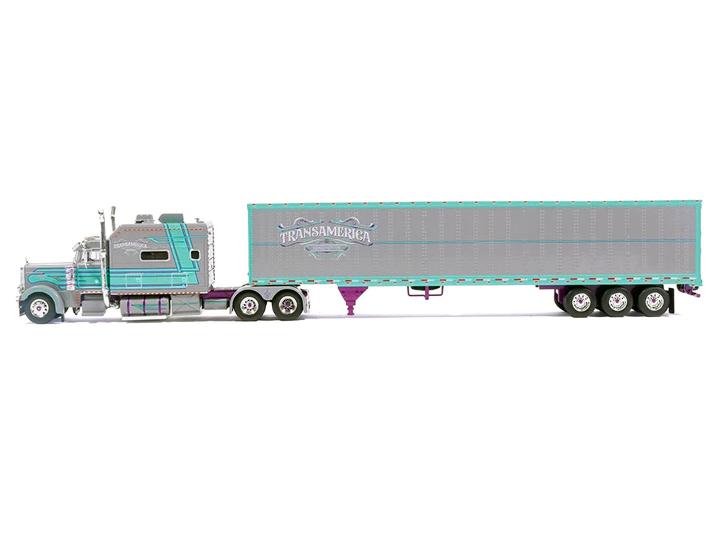 Peterbilt 379 Truck with Sleeper and Dry Goods Trailer TransAmerica Gray with Seafoam Green Graphics J1 Diecast - image 2