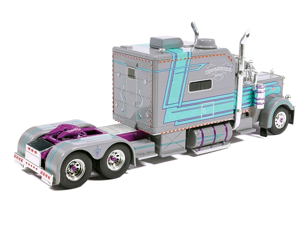 Peterbilt 379 Truck with Sleeper and Dry Goods Trailer TransAmerica Gray with Seafoam Green Graphics J1 Diecast - image 4