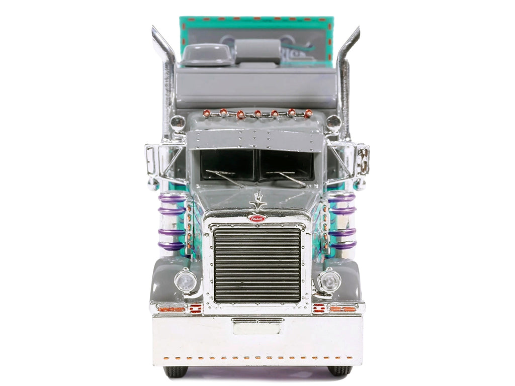 Peterbilt 379 Truck with Sleeper and Dry Goods Trailer TransAmerica Gray with Seafoam Green Graphics J1 Diecast - image 5