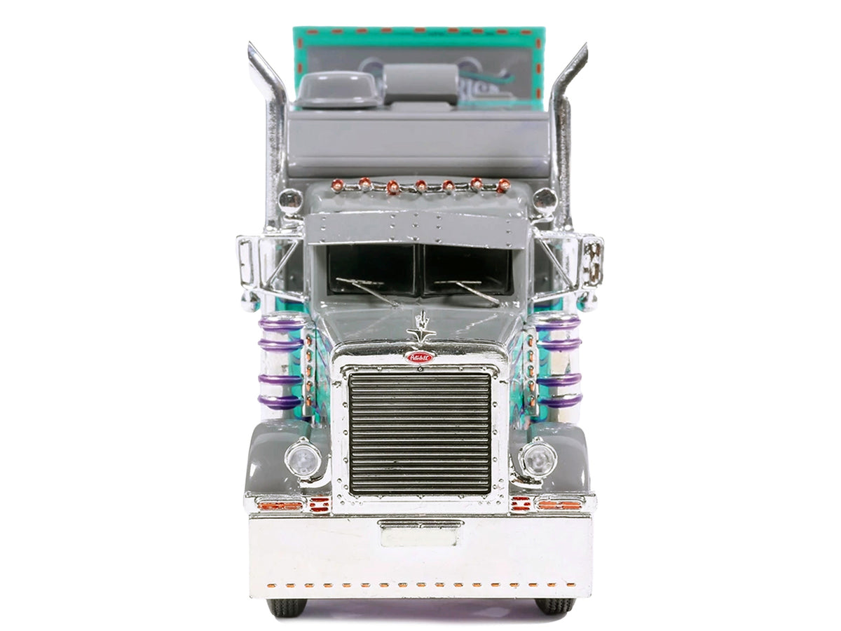 Peterbilt 379 Truck with Sleeper and Dry Goods Trailer TransAmerica Gray with Seafoam Green Graphics J1 Diecast - image 5