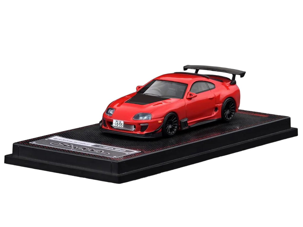 Toyota Supra (JZA80) RZ RHD (Right Hand Drive) Red with Carbon Hood 1/64 Diecast Model Car by Ignition Model