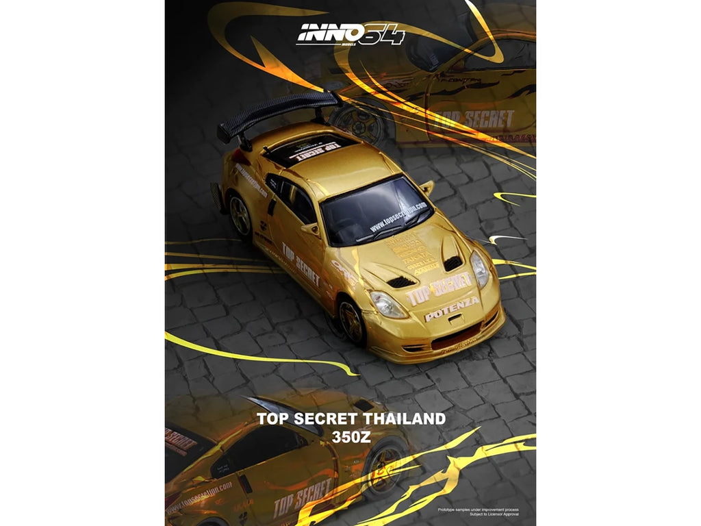 Nissan "Top Secret Thailand" 350Z RHD (Right Hand Drive) Gold Metallic with Graphics 1/64 Diecast Model Car by Inno Models