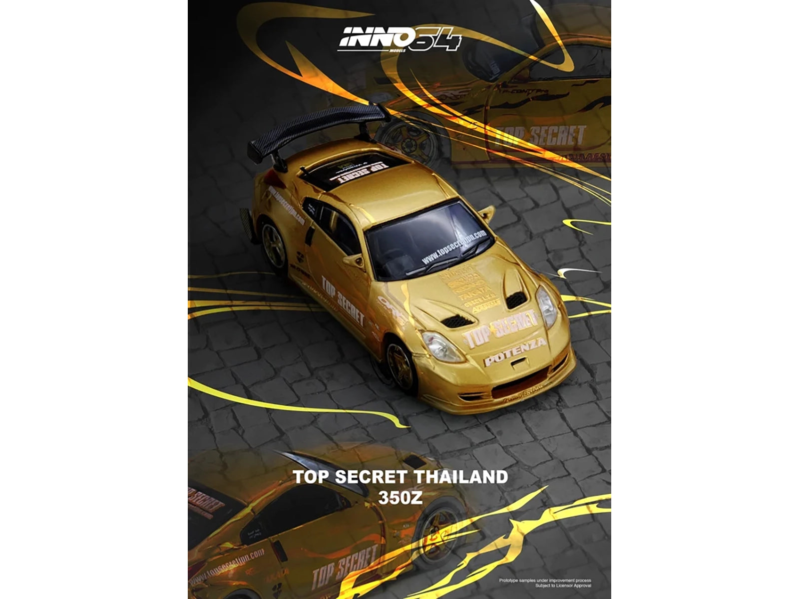 Nissan "Top Secret Thailand" 350Z RHD (Right Hand Drive) Gold Metallic with Graphics 1/64 Diecast Model Car by Inno Models