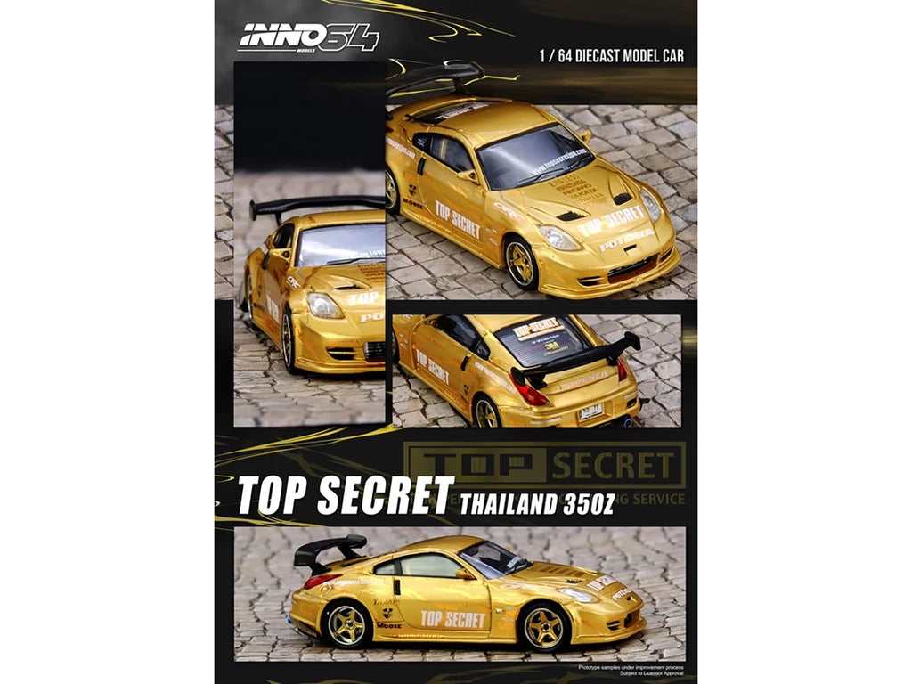 Nissan "Top Secret Thailand" 350Z RHD (Right Hand Drive) Gold Metallic with Graphics 1/64 Diecast Model Car by Inno Models