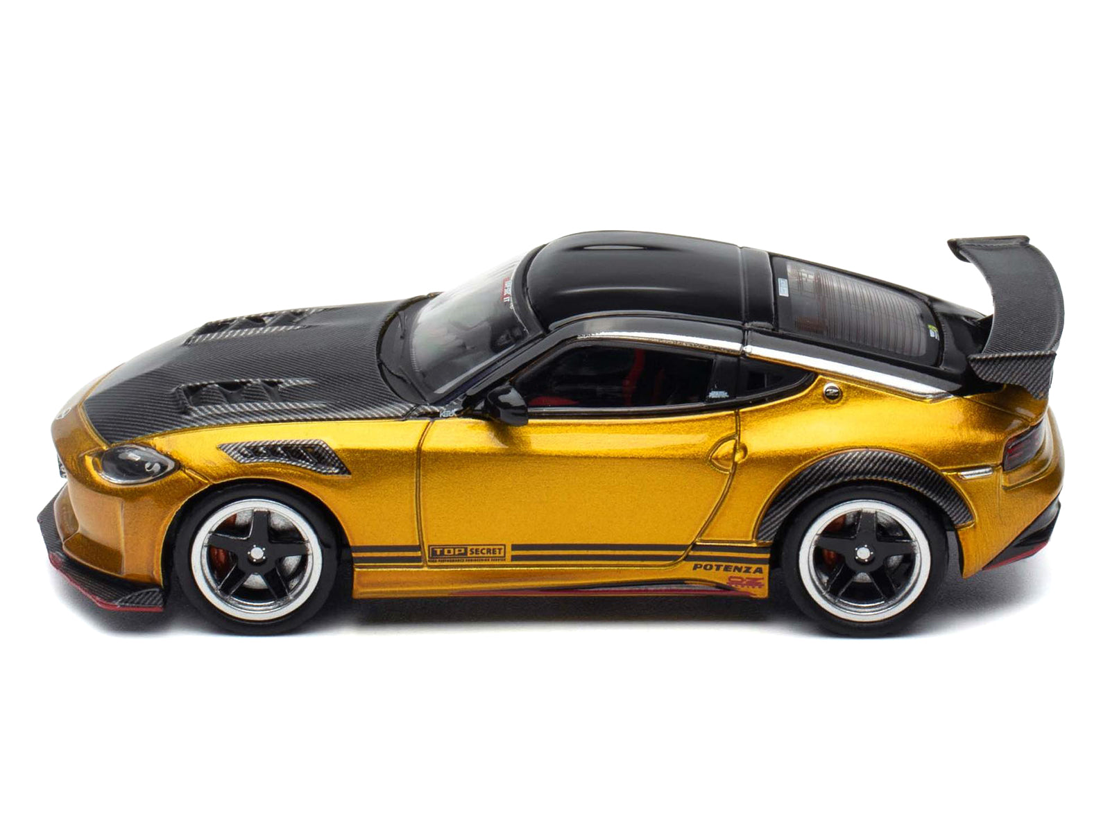Nissan Fairlady Z Top Secret (RZ34) RHD (Right Hand Drive) Gold Metallic with Carbon Hood and Black Top 1/64 Diecast Model Car by Inno Models - image 3