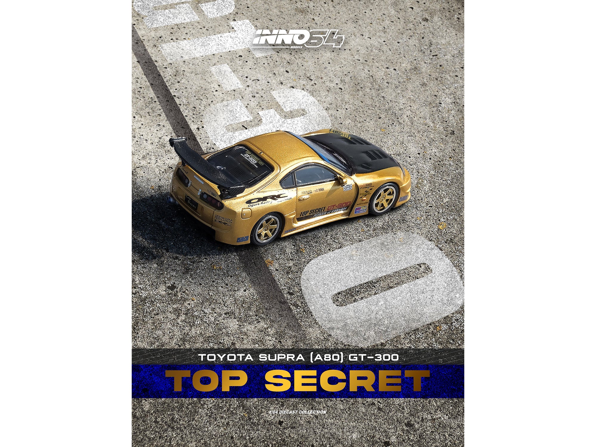 Toyota Supra (A80) "Top Secret" GT300 RHD (Right Hand Drive) Gold Metallic with Carbon Hood 1/64 Diecast Model Car by Inno Models - image 4