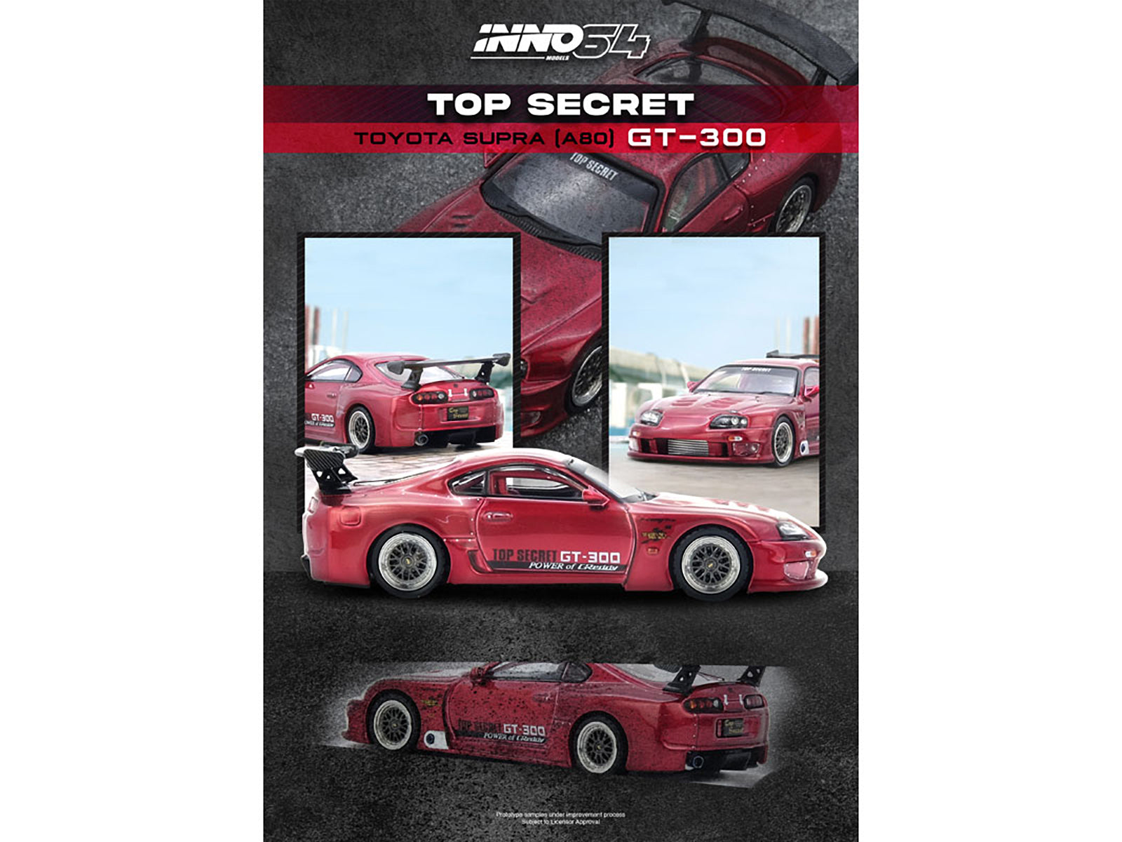 Toyota Supra (A80) "Top Secret" GT300 RHD (Right Hand Drive) Red Metallic 1/64 Diecast Model Car by Inno Models - image 4