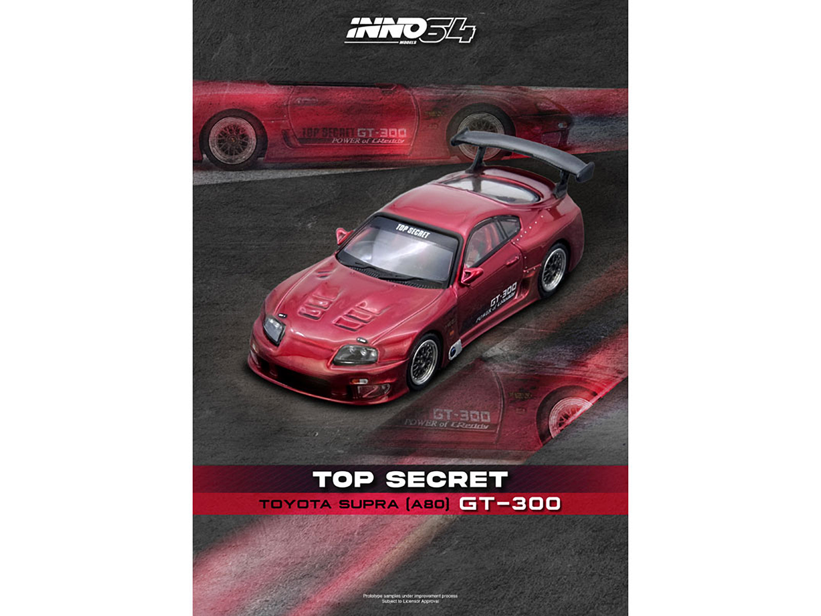 Toyota Supra (A80) "Top Secret" GT300 RHD (Right Hand Drive) Red Metallic 1/64 Diecast Model Car by Inno Models - image 5