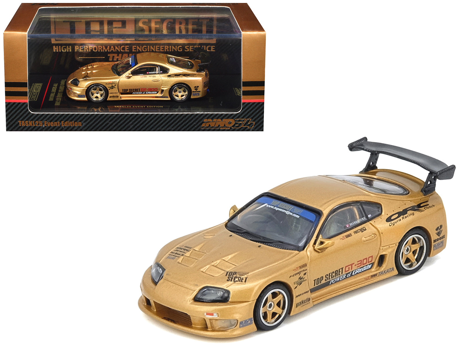 Toyota Supra (A80) "Top Secret Thailand" GT300 RHD (Right Hand Drive) Gold Metallic "Tokyo Auto Salon Kuala Lumpur 2025 Event Exclusive" 1/64 Diecast Model Car by Inno Models