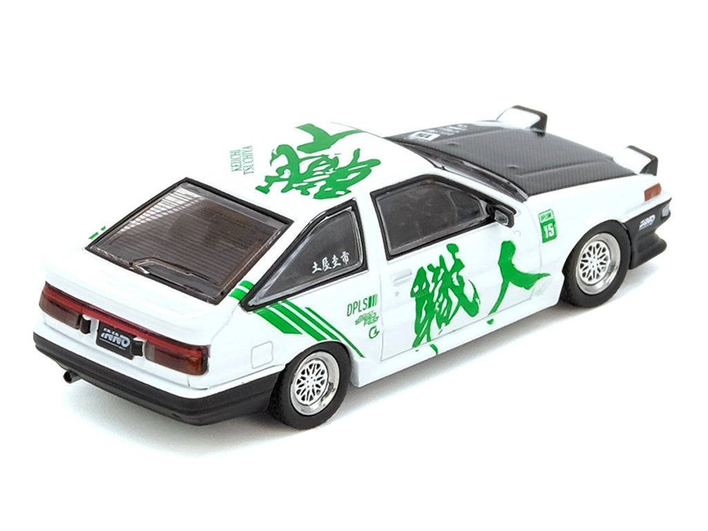 Toyota Sprinter Trueno (AE86) RHD (Right Hand Drive) #15 "Keiichi Tsuchiya" White with Green Graphics 1/64 Diecast Model Car by Inno Models - image 3
