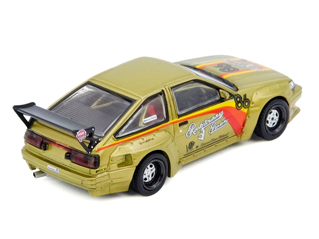 Toyota Levin (AE86) RHD (Right Hand Drive) #86 "Pandem Rocket Bunny" Gold Metallic with Stripes 1/64 Diecast Model Car by Inno Models