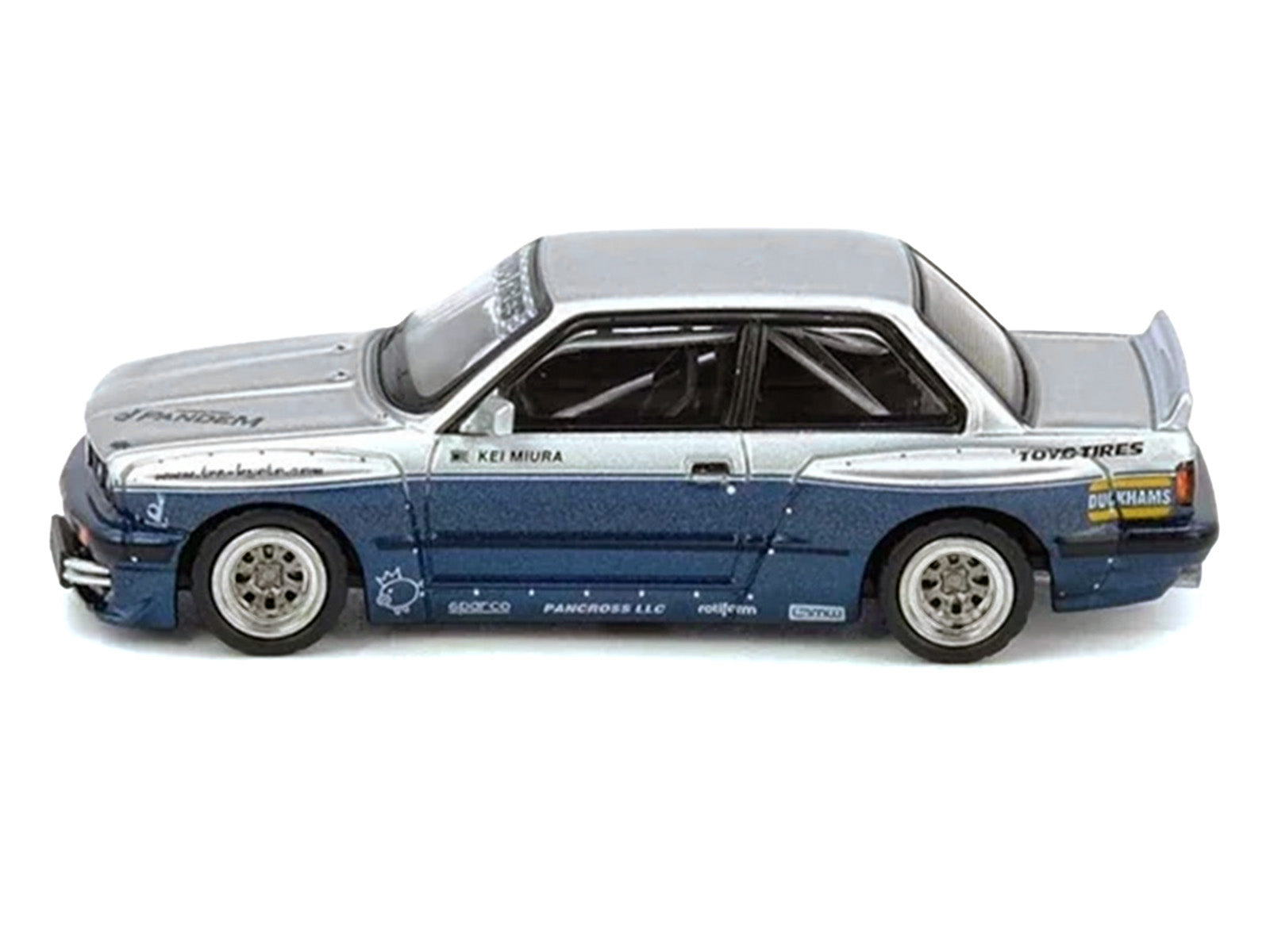 Pandem E30 M3 Silver Metallic and Dark Blue 1/64 Diecast Model Car by Inno Models - image 2