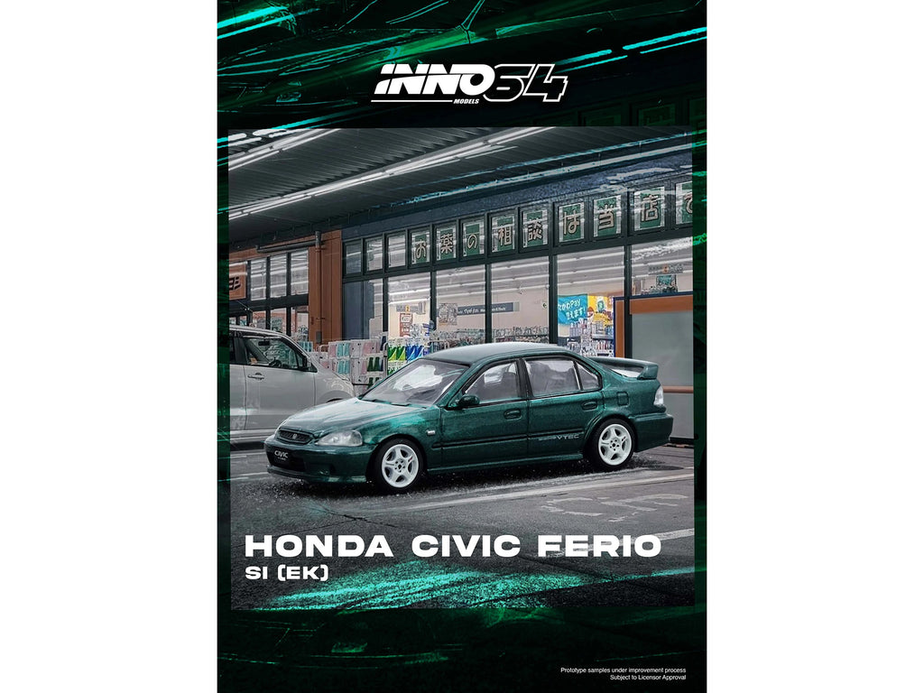 Honda Civic Ferio Si (EK) RHD (Right Hand Drive) Green Metallic 1/64 Diecast Model Car by Inno Models - image 3