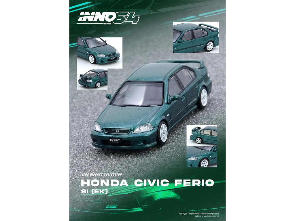 Honda Civic Ferio Si (EK) RHD (Right Hand Drive) Green Metallic 1/64 Diecast Model Car by Inno Models - image 4