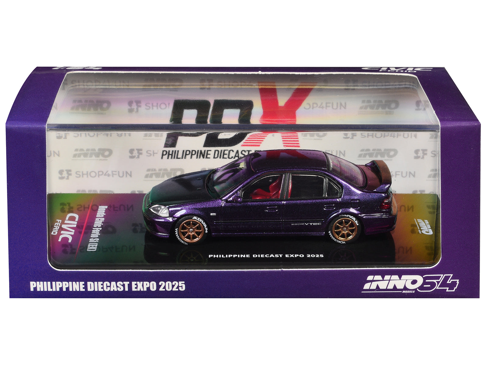 Honda Civic Ferio Si (EK) RHD (Right Hand Drive) Midnight Purple Metallic "Philippine Diecast Expo 2025 Event Edition" 1/64 Diecast Model Car by Inno Models